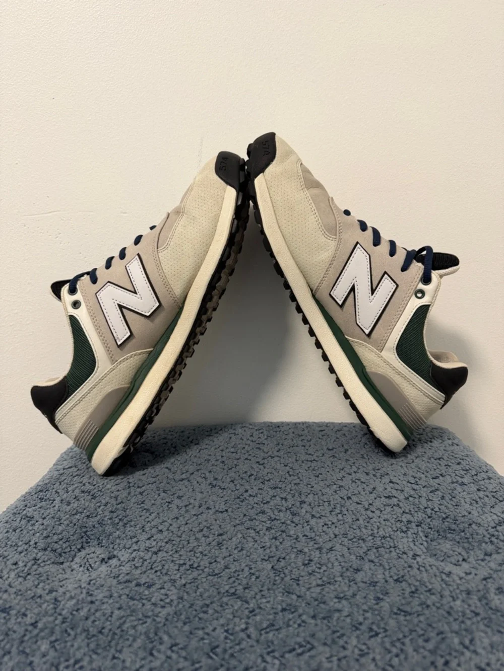 New Balance Men's 574 Classic Sneaker - Beige with Green Accents